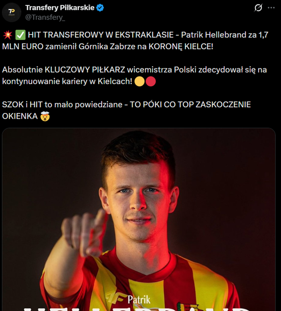 HIT! Tyle Korona Kielce ZAPŁACIŁA za Patrika Hellebranda!